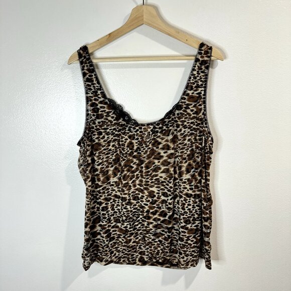 Cacique Tank Top 26 / 28 Sleepwear Lingerie Shirt Mesh Lace Leopard Brown Black - Picture 4 of 8